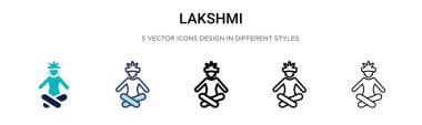Lakshmi ikonu dolu, ince çizgi, özet ve vuruş stili. Mobil, ui, web için iki renkli ve siyah lakshmi vektör ikonu tasarımı vektör illüstrasyonu kullanılabilir