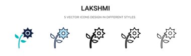 Lakshmi ikonu dolu, ince çizgi, özet ve vuruş stili. Mobil, ui, web için iki renkli ve siyah lakshmi vektör ikonu tasarımı vektör illüstrasyonu kullanılabilir