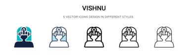 Vishnu simgesi doldurulmuş, ince çizgi, özet ve vuruş stili. Mobil, ui, web için iki renkli ve siyah vishnu vektör simgesinin vektör çizimi kullanılabilir