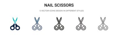 Tırnak makası simgesi dolu, ince çizgi, ana hatlar ve vuruş stili. Mobil, ui, web için iki renkli ve siyah tırnak makas vektör ikonu tasarımı vektör illüstrasyonu kullanılabilir
