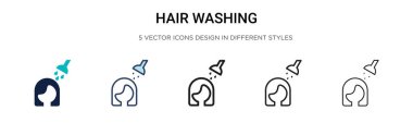 Saç yıkama ikonu dolu, ince çizgi, özet ve vuruş stili. Mobil, ui, web için iki renkli ve siyah saç yıkama vektör simgesi tasarımı vektör illüstrasyonu kullanılabilir