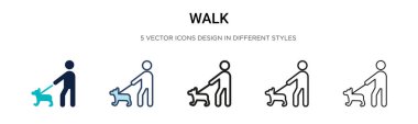 Yürüyüş ikonu, ince çizgi, özet ve vuruş stili. Mobil, ui, web için iki renkli ve siyah yürüyüş vektör ikonu tasarımı vektör illüstrasyonu kullanılabilir