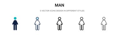 Erkek ikonu, ince çizgi, özet ve vuruş stili. Mobil, ui, web için iki renkli ve siyah insan vektör ikonu tasarımı vektör illüstrasyonu kullanılabilir
