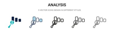 Analiz simgesi dolu, ince çizgi, özet ve vuruş tarzında. Mobil, ui, web için iki renkli ve siyah analiz vektör ikonu tasarımının vektör illüstrasyonu kullanılabilir