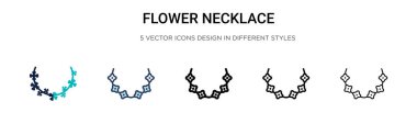 Çiçekli kolye ikonu, ince çizgi, özet ve vuruş stili. Mobil, ui, web için iki renkli ve siyah çiçek kolye vektör ikonu tasarımı vektör illüstrasyonu kullanılabilir