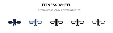 Fitness tekerleği simgesi doldurulmuş, ince çizgi, ana hatlar ve vuruş stili. Mobil, ui, web için iki renkli ve siyah fitness tekerlek vektör ikonu tasarımı vektör illüstrasyonu kullanılabilir