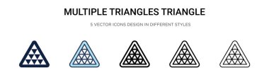 Çoklu üçgen üçgen ikonu. Dopdolu, ince çizgi, dış hat ve vuruş stili. İki renkli ve siyah çoklu üçgen vektör ikonlarının vektör çizimi mobil vektör tasarımları için kullanılabilir,