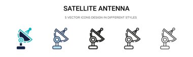 Uydu anteni simgesi doldurulmuş, ince çizgi, ana hatlar ve vuruş stili. Mobil, ui, web için iki renkli ve siyah uydu anten vektör simgesi tasarımı kullanılabilir