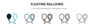 Yüzen balon simgesi dolu, ince çizgi, ana hatlar ve vuruş stili. İki renkli ve siyah yüzen balon vektör ikonu tasarımı mobil, ui, web için kullanılabilir