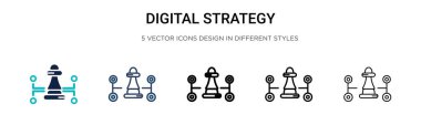 Dijital strateji simgesi dolu, ince çizgi, özet ve vuruş stili. Mobil, ui, web için iki renkli ve siyah dijital strateji vektör ikonu tasarımının vektör çizimi kullanılabilir