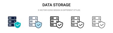 Veri depolama simgesi dolu, ince çizgi, özet ve vuruş stili. Mobil, ui, web için iki renkli ve siyah veri depolama vektör ikonu tasarımının vektör illüstrasyonu kullanılabilir