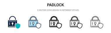 Asma kilit simgesi dolu, ince çizgi, ana hat ve vuruş stili. Mobil, ui, web için iki renkli ve siyah asma kilit vektör ikonu tasarımı vektör illüstrasyonu kullanılabilir