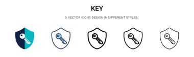Anahtar simgesi doldurulmuş, ince çizgi, özet ve vuruş stili. Mobil, ui, web için iki renkli ve siyah anahtar vektör simgesi çizimi kullanılabilir