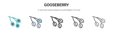 Bektaşi üzümlü ikon, ince çizgi, özet ve vuruş stili. Mobil, ui, web için iki renkli ve siyah bektaşi üzümü vektör ikonu tasarımı kullanılabilir