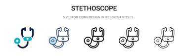 Stetoskop simgesi dolu, ince çizgi, özet ve vuruş stili. Mobil, ui, web için iki renkli ve siyah steteskop vektör ikonu tasarımı vektör illüstrasyonu kullanılabilir