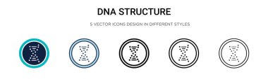 DNA yapısı simgesi doldurulmuş, ince çizgi, ana hatlar ve vuruş stili. Mobil, ui, web için iki renkli ve siyah DNA yapı vektör ikonu tasarımının vektör illüstrasyonu kullanılabilir