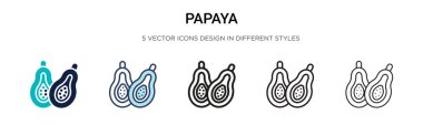 Papaya simgesi dolu, ince çizgi, özet ve vuruş stili. Mobil, ui, web için iki renkli ve siyah papaya vektör ikonu tasarımı vektör illüstrasyonu kullanılabilir