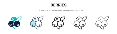 Yaban mersini ikonu dolu, ince çizgi, özet ve vuruş stili. Mobil, ui, web için iki renkli ve siyah yaban mersini vektör ikonu tasarımı vektör illüstrasyonu kullanılabilir