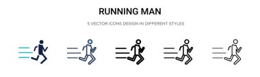 Koşan adam ikonu dolu, ince çizgi, özet ve vuruş stili. İki renkli ve siyah insan vektör simgesi tasarımı mobil, ui, web için kullanılabilir