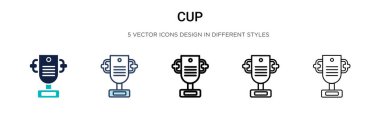 Kupa ikonu doldurulmuş, ince çizgi, ana hatlar ve vuruş stili. Mobil, ui, web için iki renkli ve siyah kupa vektör ikonu tasarımı vektör illüstrasyonu kullanılabilir