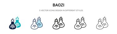 Baozi ikonu dolu, ince çizgi, özet ve vuruş stili. Mobil, ui, web için iki renkli ve siyah baozi vektör ikonu tasarımı vektör illüstrasyonu kullanılabilir