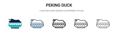 Pekin ördeği ikonu, ince çizgi, özet ve vuruş stili. Mobil, ui, web için iki renkli ve siyah Pekin ördek vektör ikonu tasarımı vektör illüstrasyonu kullanılabilir