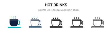 Sıcak içecek ikonu, ince çizgi, özet ve vuruş stili. Mobil, ui, web için iki renkli ve siyah sıcak içecek vektör ikonu tasarımı vektör illüstrasyonu kullanılabilir