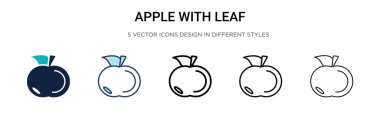 Yaprak ikonlu elma, ince çizgi, özet ve vuruş stili. Yaprak vektör simgeli iki renkli ve siyah elmanın vektör illüstrasyonu mobil, ui, web için kullanılabilir
