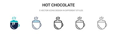 Sıcak çikolata ikonu, ince çizgi, özet ve vuruş stili. Mobil, ui, web için iki renkli ve siyah sıcak çikolata vektör ikonu tasarımı vektör illüstrasyonu kullanılabilir
