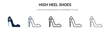 Yüksek topuklu ayakkabı ikonu dolu, ince çizgi, ana hatlar ve vuruş stili. Mobil, ui, web için iki renkli ve siyah yüksek topuklu ayakkabı vektör ikonu tasarımı vektör çizimi kullanılabilir