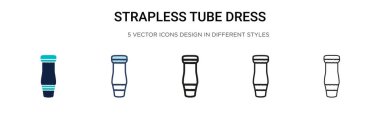 Askısız elbise ikonu dolu, ince çizgi, ana hatlar ve vuruş stili. Mobil, ui, web için iki renkli ve siyah straplez elbise vektör ikonu tasarımı vektör illüstrasyonu kullanılabilir