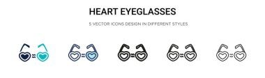 Kalp gözlüğü ikonu dolu, ince çizgi, dış hatlar ve vuruş stili. Mobil, ui, web için iki renkli ve siyah kalp gözlük vektör ikonu tasarımı vektör illüstrasyonu kullanılabilir