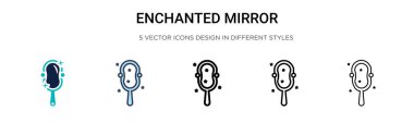 Tılsımlı ayna ikonu, ince çizgi, ana hatlar ve vuruş stili. Mobil, ui, web için iki renkli ve siyah ayna vektör ikonu tasarımı vektör illüstrasyonu kullanılabilir