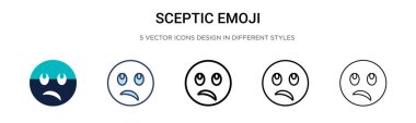 Şüpheci emoji simgesi dolu, ince çizgi, özet ve vuruş stili. Mobil, ui, web için iki renkli ve siyah şüpheci emoji vektör ikonu tasarımı vektör illüstrasyonu kullanılabilir