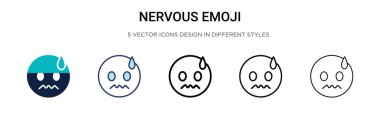 Gergin emoji ikonu dolu, ince çizgi, özet ve vuruş stili. Mobil, ui, web için iki renkli ve siyah emoji vektör simgesi tasarımı kullanılabilir
