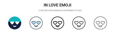 Aşk emojisi ikonu. İnce çizgi, özet ve vuruş stili. Aşkta iki renkli ve siyah emoji vektör simgesinin vektör illüstrasyonu mobil, ui, web için kullanılabilir