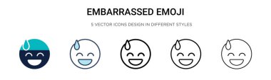 Utanmış emoji ikonu dolu, ince çizgi, özet ve vuruş stili. Mobil, ui, web için iki renkli ve siyah utanç verici emoji vektör ikonu tasarımı vektör illüstrasyonu kullanılabilir