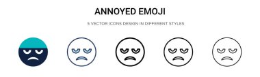 Sinirli emoji simgesi dolu, ince çizgi, özet ve çizgi şeklinde. Mobil, ui, web için iki renkli ve siyah emoji vektör simgesinin vektör çizimi kullanılabilir