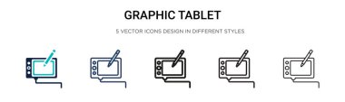 Grafik tablet simgesi doldurulmuş, ince çizgi, özet ve vuruş stili. Mobil, ui, web için iki renkli ve siyah grafik tablet vektör ikonu tasarımı vektör illüstrasyonu kullanılabilir