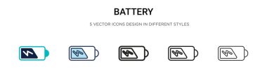 Batarya ikonu dolu, ince çizgi, ana hatlar ve vuruş stili. Mobil, ui, web için iki renkli ve siyah pil vektör ikonu tasarımı vektör illüstrasyonu kullanılabilir