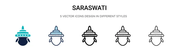 Иконка Saraswati Заполнена Тонкая Линия Контур Стиль Штриха Векторная Иллюстрация — стоковый вектор