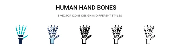 Icono Huesos Mano Humanos Línea Llena Delgada Contorno Estilo Trazo — Vector de stock