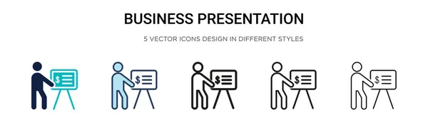 Icono Presentación Negocios Línea Llena Delgada Contorno Estilo Trazo Ilustración — Vector de stock