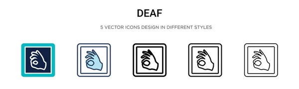 Icono Lenguaje Señas Sordo Línea Llena Delgada Contorno Estilo Trazo — Vector de stock