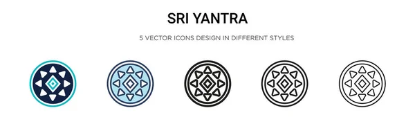 Sri Yantra Icoon Gevulde Dunne Lijn Omtrek Slagstijl Vector Illustratie — Stockvector