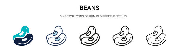 Beans icon in filled, thin line, outline and stroke style. Vector illustration of two colored and black beans vector icons designs can be used for mobile, ui, web