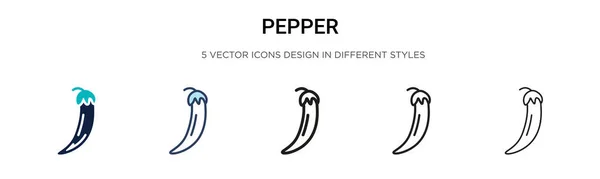 Перец Значок Заполненной Тонкой Линии Контур Стиль Штриха Векторные Иллюстрации — стоковый вектор