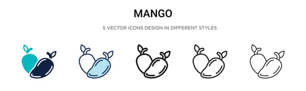 芒果图标为填充型 细线型 轮廓型和笔划型 两种彩色和黑色芒果矢量图标设计的矢量图形可用于移动 Web — 图库矢量图片
