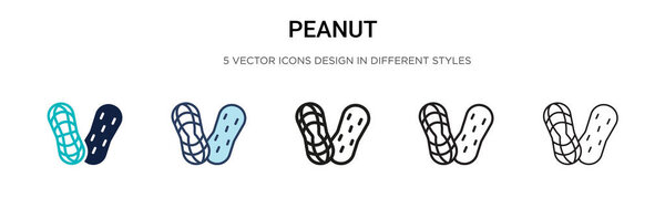 Peanut icon in filled, thin line, outline and stroke style. Vector illustration of two colored and black peanut vector icons designs can be used for mobile, ui, web