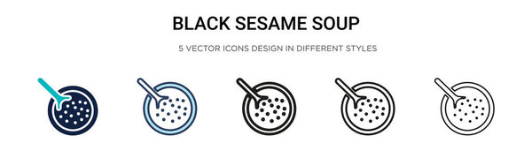 Black sesame soup icon in filled, thin line, outline and stroke style. Vector illustration of two colored and black black sesame soup vector icons designs can be used for mobile, ui, web